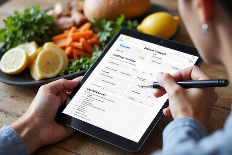 Ręka wypełniająca formularz online na tablecie